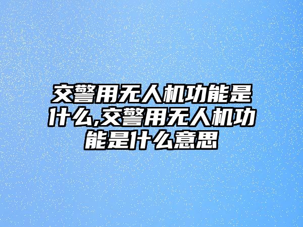 交警用無人機功能是什么,交警用無人機功能是什么意思