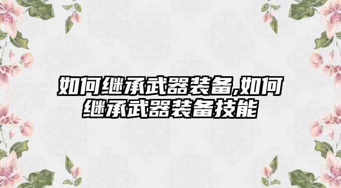 如何繼承武器裝備,如何繼承武器裝備技能