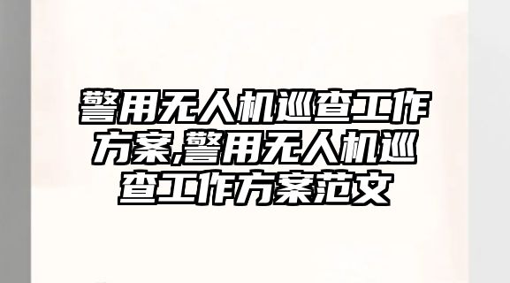 警用無人機巡查工作方案,警用無人機巡查工作方案范文