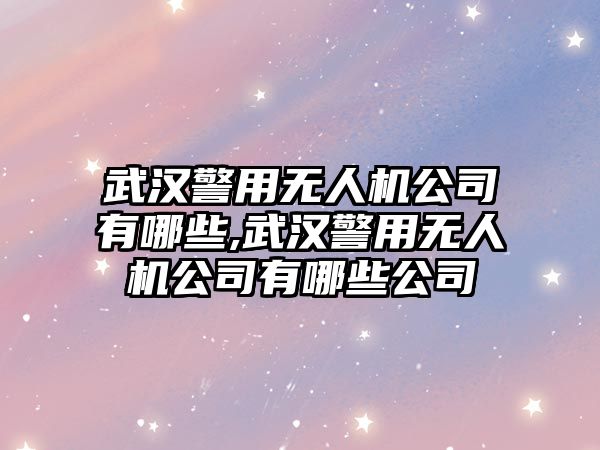 武漢警用無人機公司有哪些,武漢警用無人機公司有哪些公司