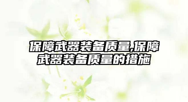 保障武器裝備質(zhì)量,保障武器裝備質(zhì)量的措施