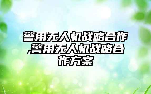 警用無人機戰略合作,警用無人機戰略合作方案