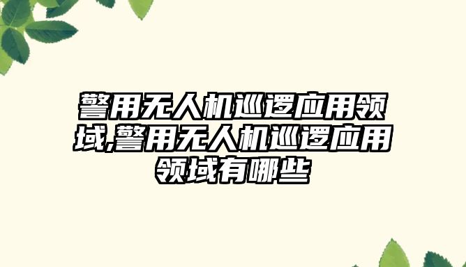 警用無人機巡邏應用領域,警用無人機巡邏應用領域有哪些