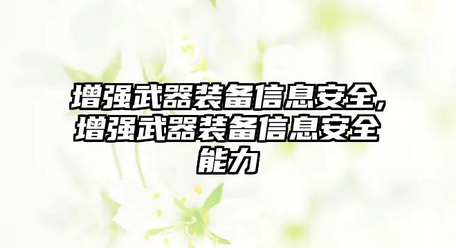 增強武器裝備信息安全,增強武器裝備信息安全能力