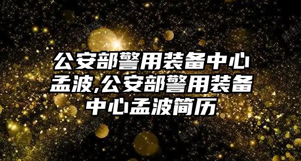 公安部警用裝備中心孟波,公安部警用裝備中心孟波簡歷