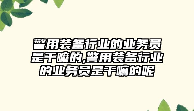 警用裝備行業(yè)的業(yè)務(wù)員是干嘛的,警用裝備行業(yè)的業(yè)務(wù)員是干嘛的呢