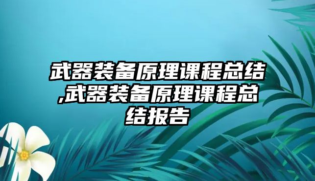 武器裝備原理課程總結,武器裝備原理課程總結報告