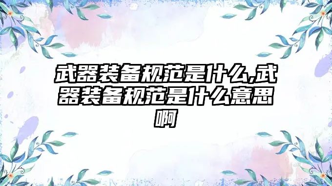 武器裝備規范是什么,武器裝備規范是什么意思啊