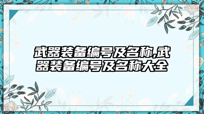 武器裝備編號及名稱,武器裝備編號及名稱大全