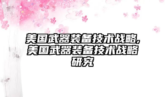 美國武器裝備技術戰略,美國武器裝備技術戰略研究