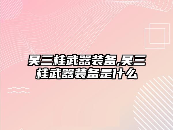 吳三桂武器裝備,吳三桂武器裝備是什么