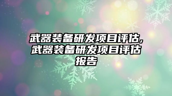 武器裝備研發(fā)項(xiàng)目評(píng)估,武器裝備研發(fā)項(xiàng)目評(píng)估報(bào)告